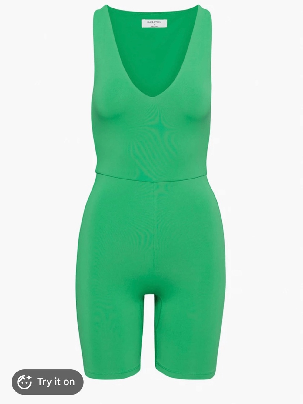 Babaton Bright Green V‑Neck Sleeveless Sculpting Romper